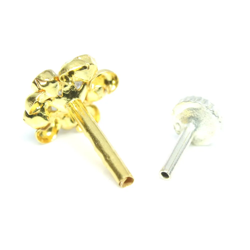 14K Real Gold Medusa Star Style Nose pin with White stones