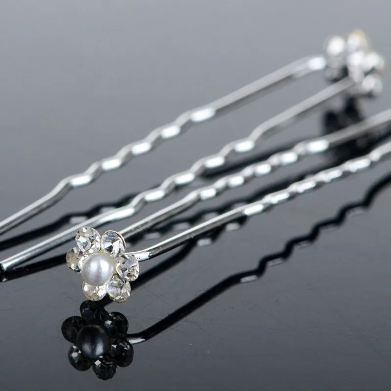 40 PCS Bridal Crystal Pearl Flower Hair Pins Accessories