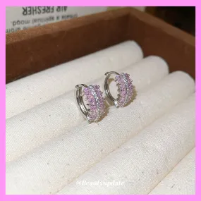 【6-47#】 Pink Small Hoop Earrings for female fashion daily engagement wedding anniversary birthday present