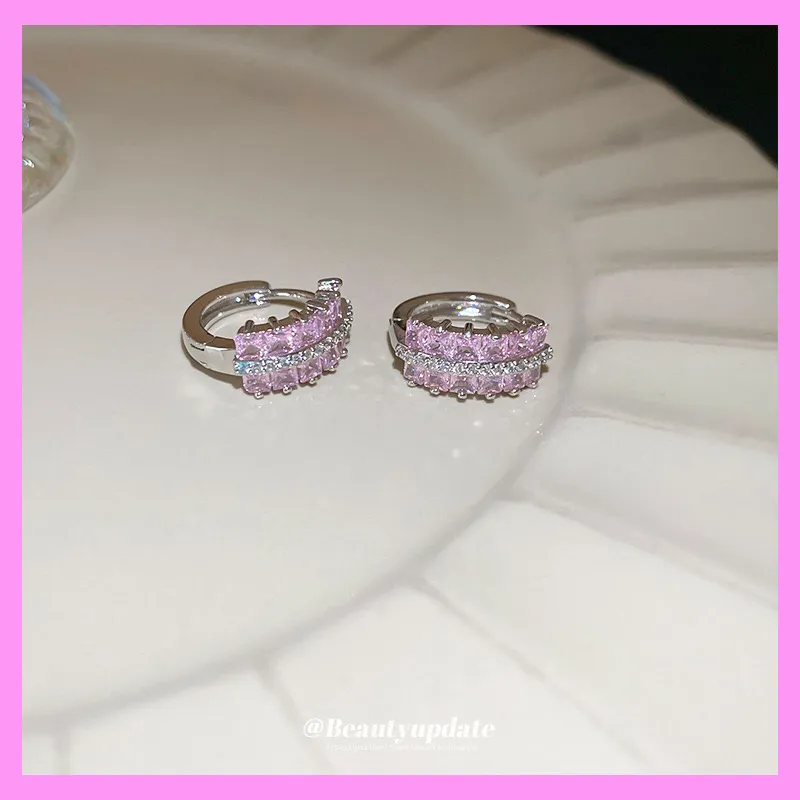 【6-47#】 Pink Small Hoop Earrings for female fashion daily engagement wedding anniversary birthday present
