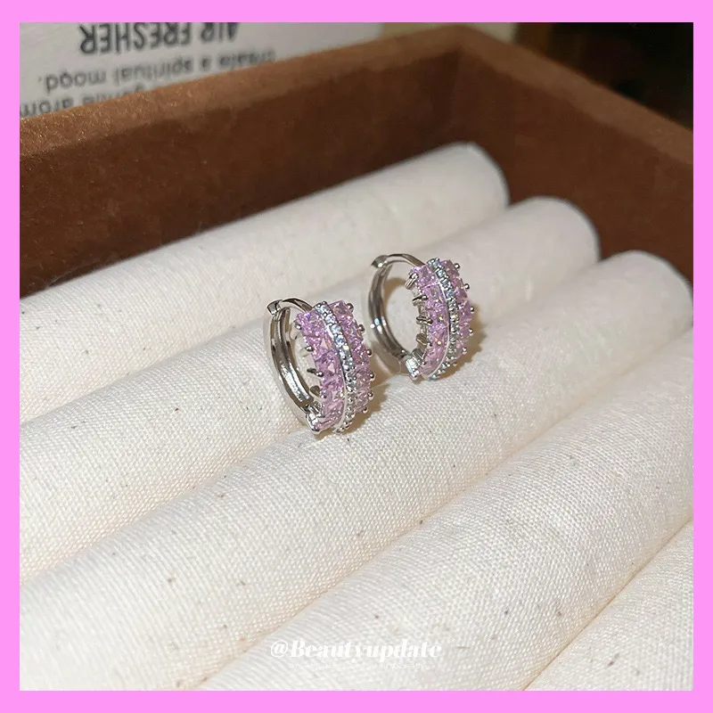 【6-47#】 Pink Small Hoop Earrings for female fashion daily engagement wedding anniversary birthday present