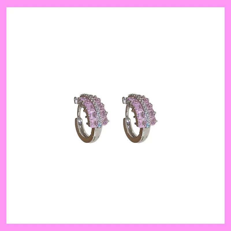 【6-47#】 Pink Small Hoop Earrings for female fashion daily engagement wedding anniversary birthday present