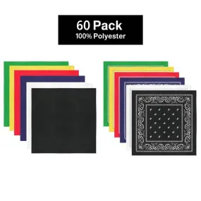 60 Pack POLYESTER Bandanas