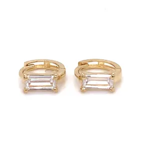 9ct Yellow Gold Baguette Cz 4 Claw Clicker Hoop
