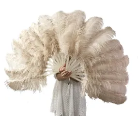 A pair Single layer beige camel Beginner’s Ostrich Feather Fan