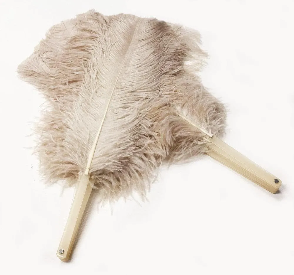 A pair Single layer beige camel Beginner’s Ostrich Feather Fan
