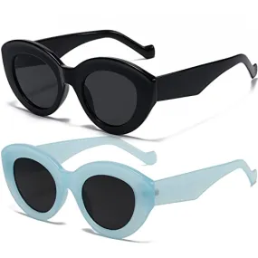 AIEYEZO Oversized Cat Eye Sunglasses for Women Cute Oval Thick Frame Cateye Sun Glasses Chic Retro Style Shades (Tortoise   Candy White)