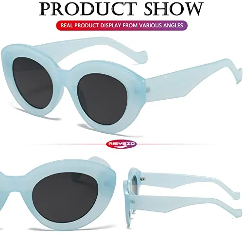 AIEYEZO Oversized Cat Eye Sunglasses for Women Cute Oval Thick Frame Cateye Sun Glasses Chic Retro Style Shades (Tortoise   Candy White)