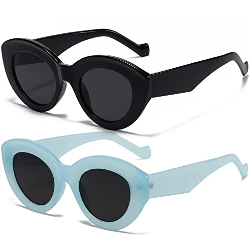 AIEYEZO Oversized Cat Eye Sunglasses for Women Cute Oval Thick Frame Cateye Sun Glasses Chic Retro Style Shades (Tortoise   Candy White)