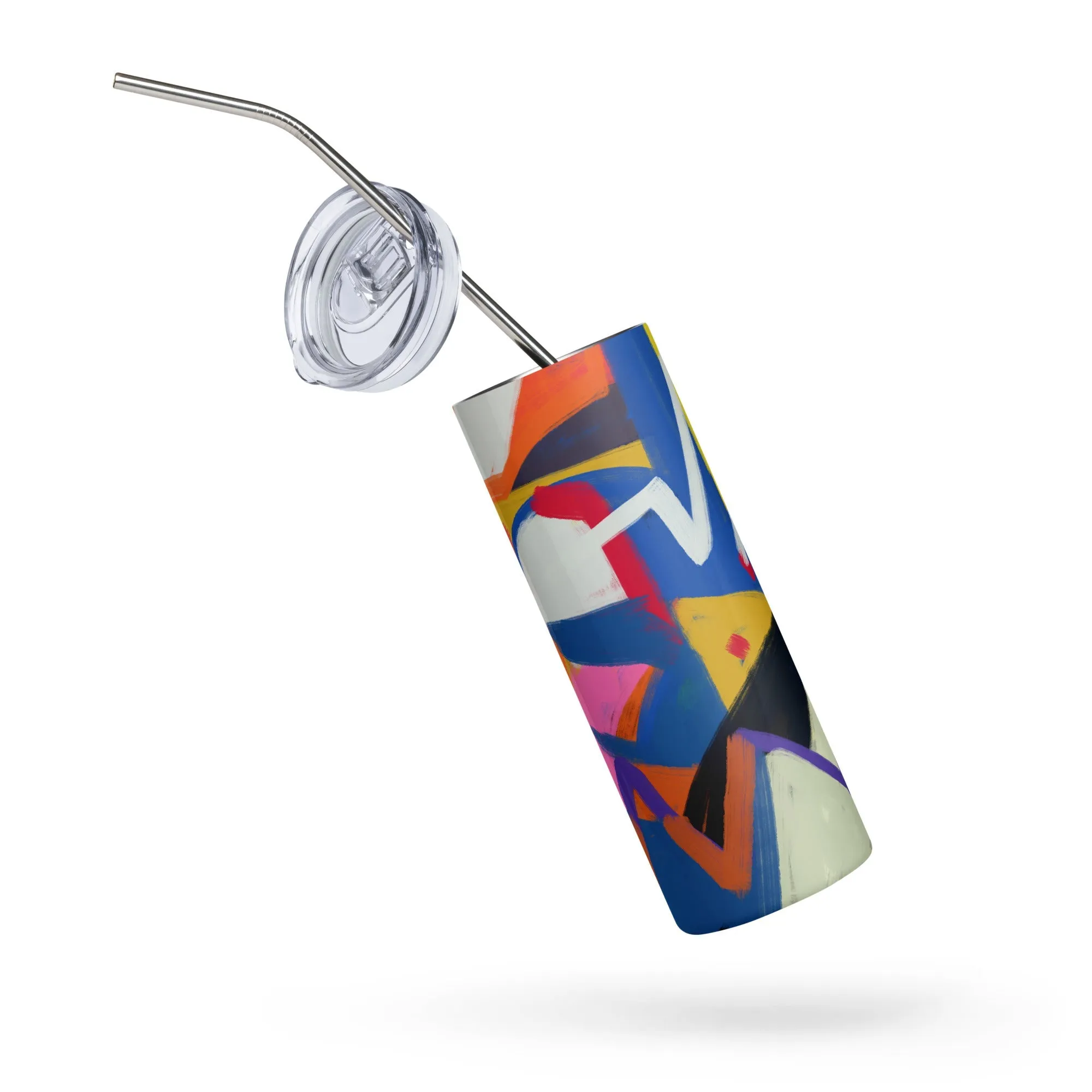 Artisanal Stainless Steel Art Design Tumbler with Metal Straw.