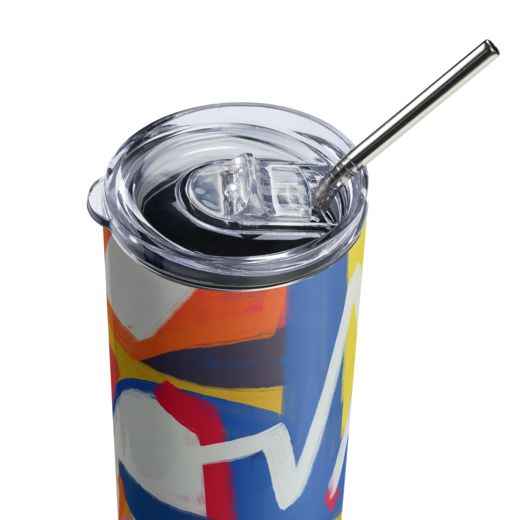 Artisanal Stainless Steel Art Design Tumbler with Metal Straw.
