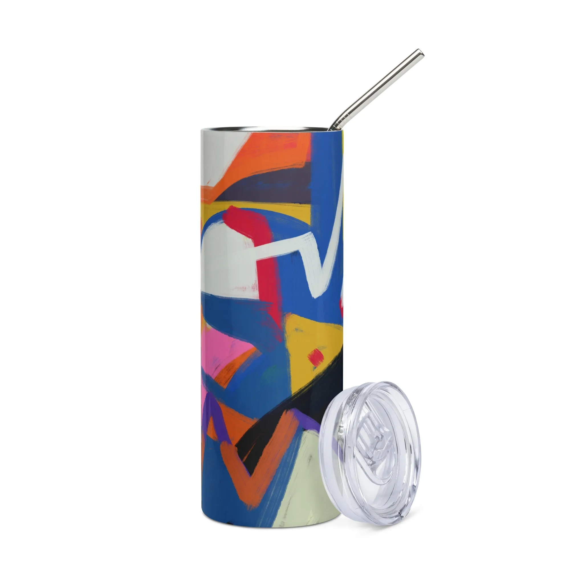 Artisanal Stainless Steel Art Design Tumbler with Metal Straw.