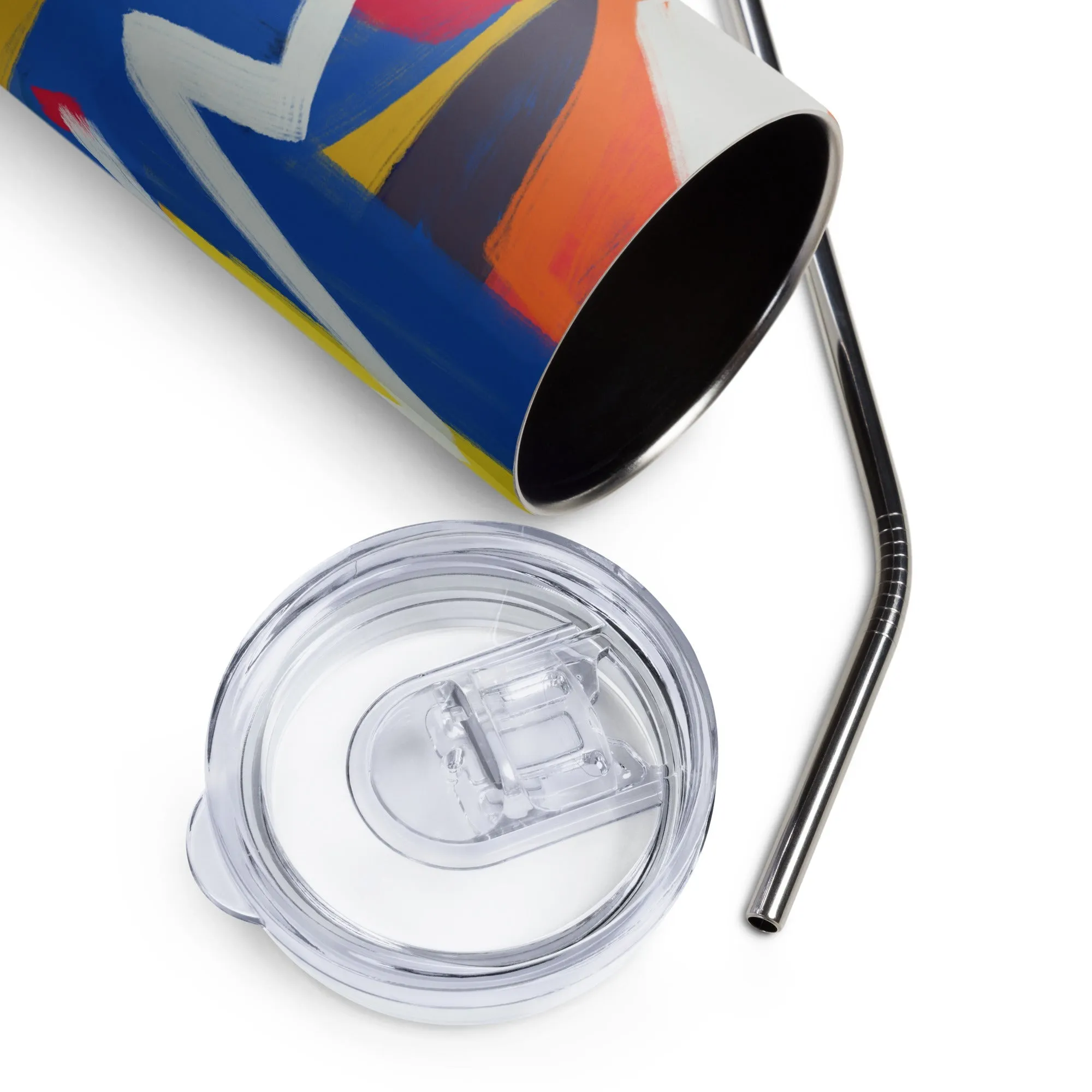 Artisanal Stainless Steel Art Design Tumbler with Metal Straw.