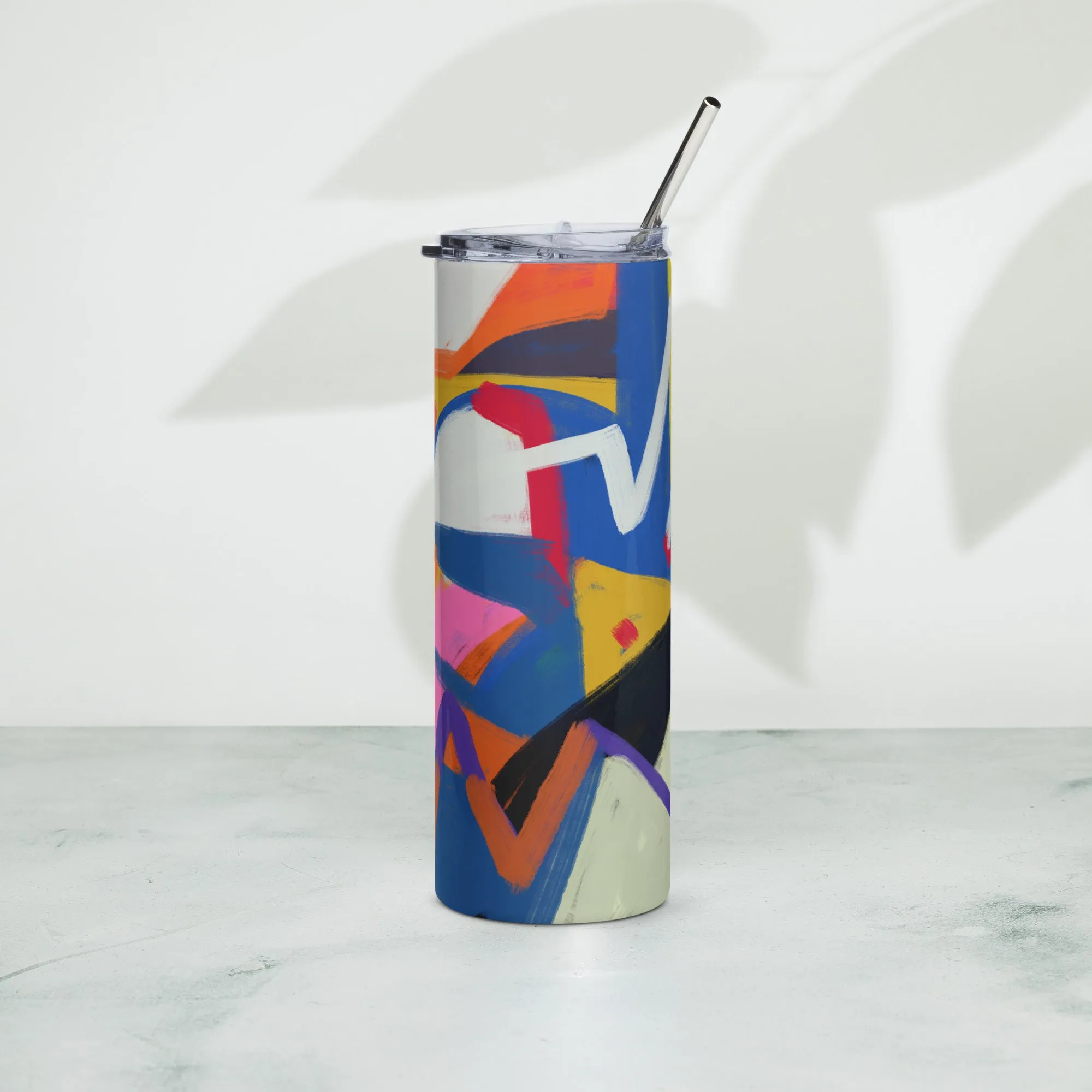 Artisanal Stainless Steel Art Design Tumbler with Metal Straw.