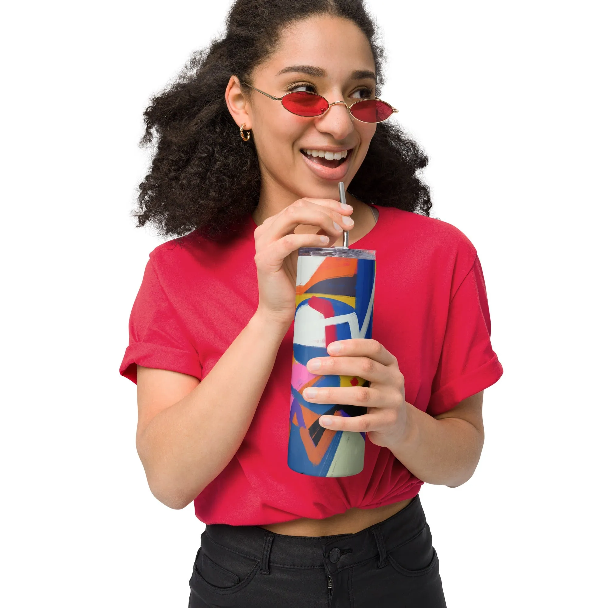 Artisanal Stainless Steel Art Design Tumbler with Metal Straw.
