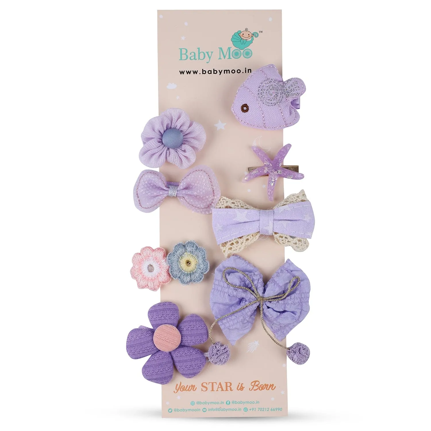 Asteria Bows Hair Clips Set 8 Pcs - Purple