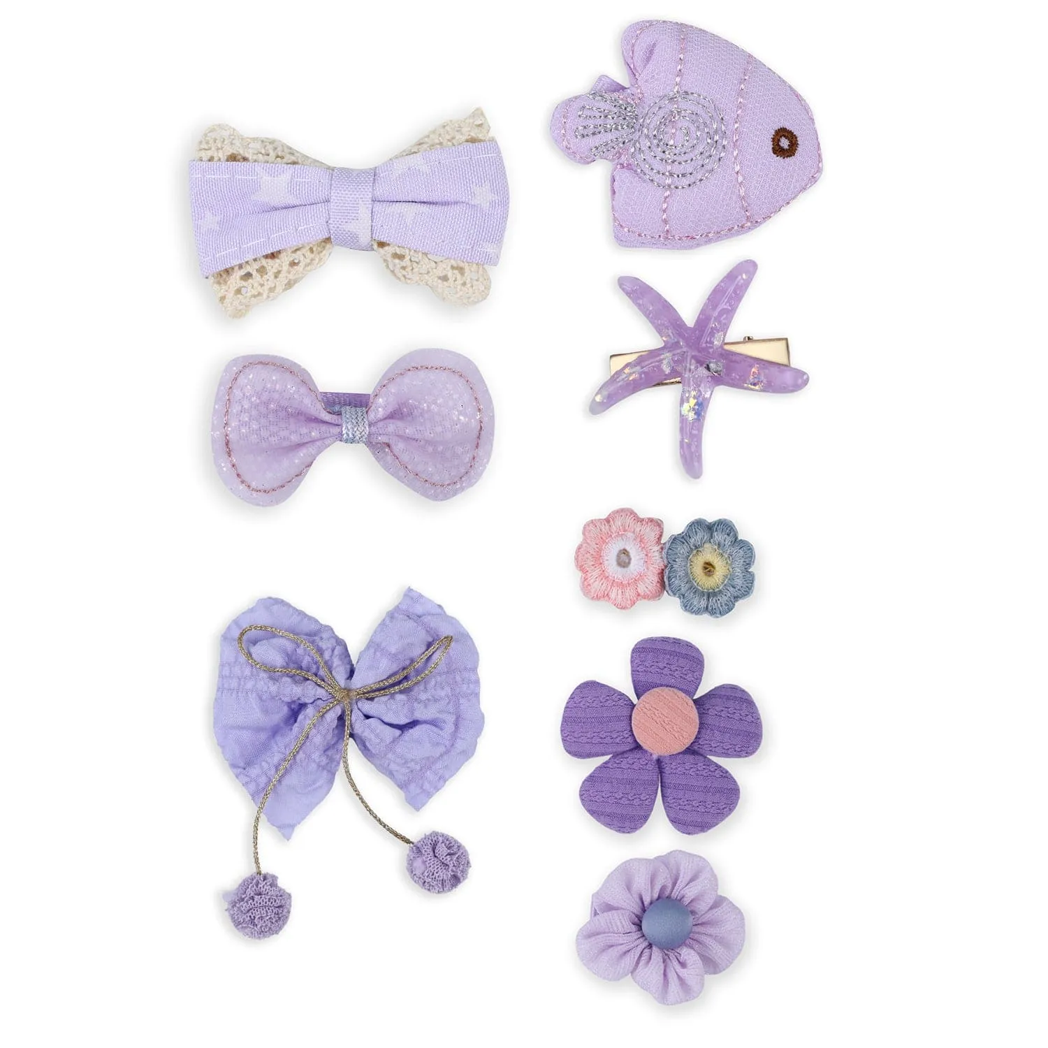 Asteria Bows Hair Clips Set 8 Pcs - Purple