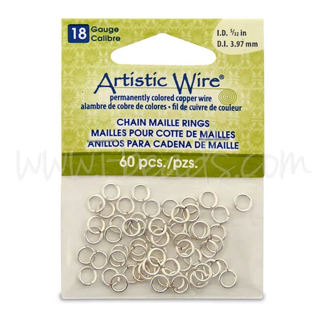 Beadalon 60 artistic wire chain maille rings non tarnished silver plated 18ga 5/32