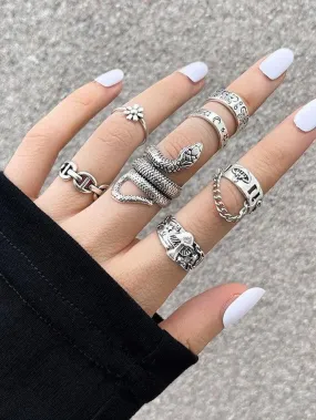 BerryBetty - 7pcs Engraved Ring Set