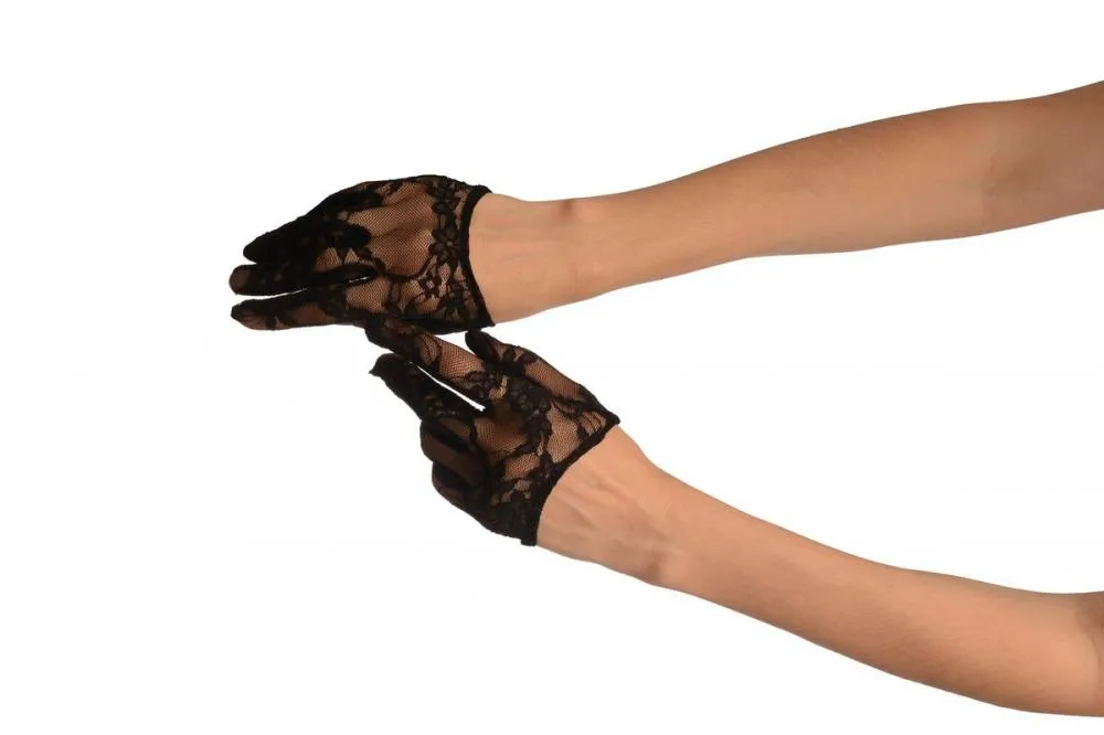 Black Floral Stretchy Lace Short Gloves
