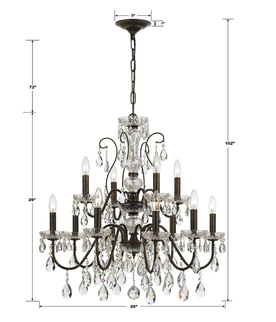 Butler 12 Light Hand Cut Crystal English Bronze Chandelier