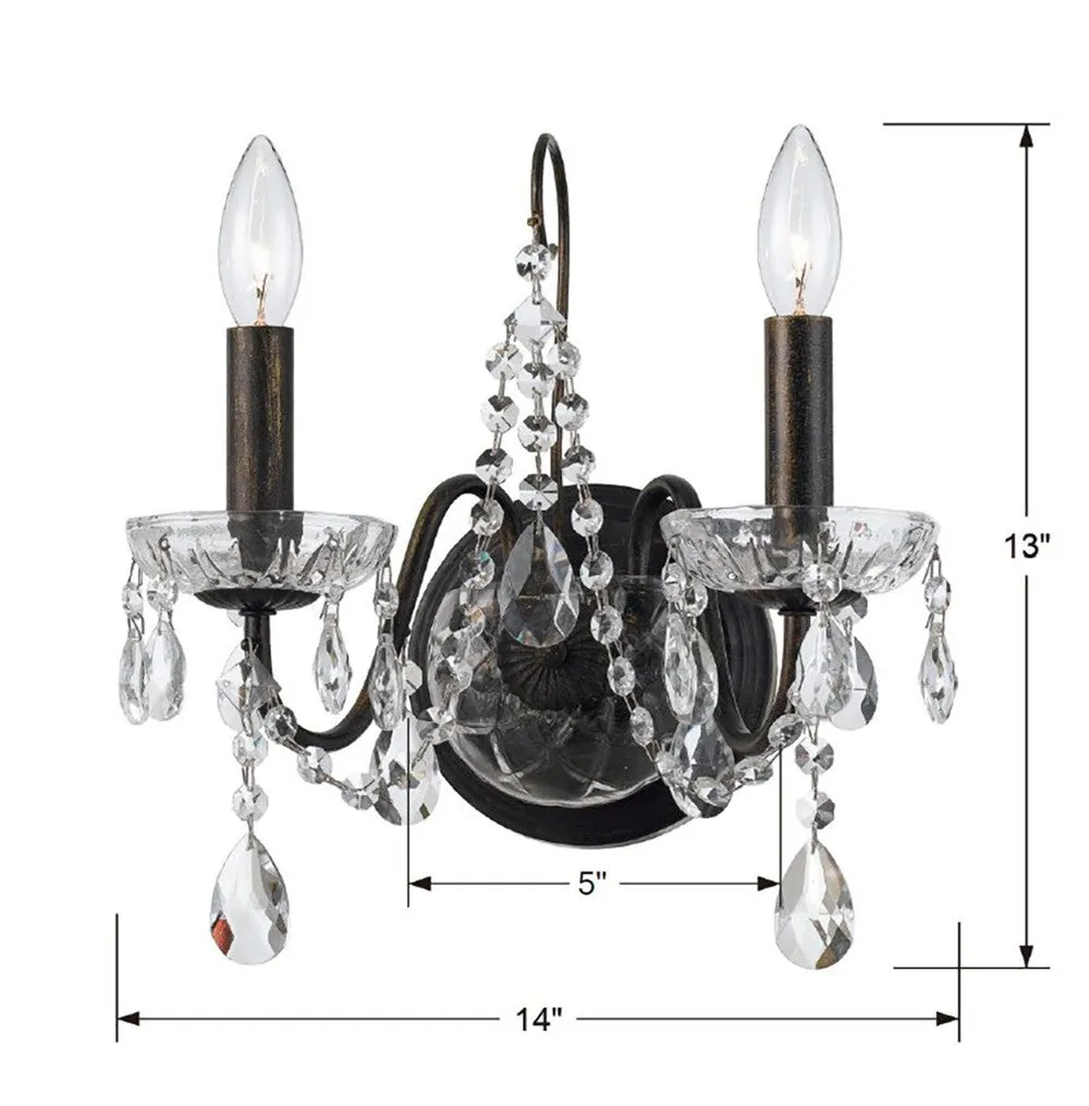 Butler 2 Light Hand Cut Crystal English Bronze Sconce