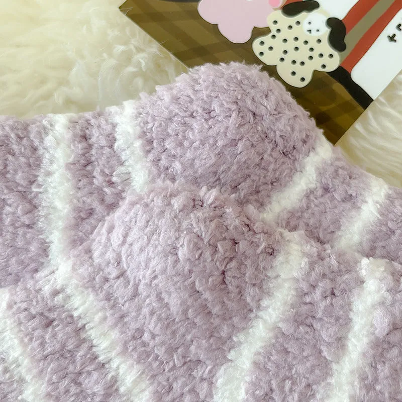 Cozy Winter Striped Women's Socks Thick, Non-Shedding Coral Fleece For Warmth, Leisure, And Sleep