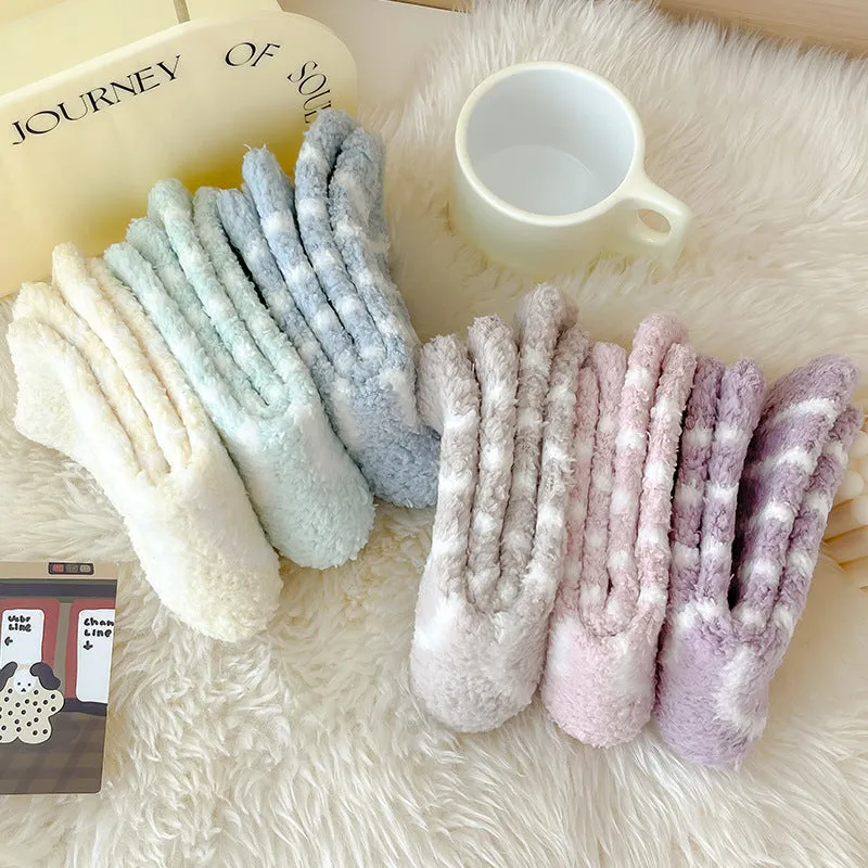 Cozy Winter Striped Women's Socks Thick, Non-Shedding Coral Fleece For Warmth, Leisure, And Sleep