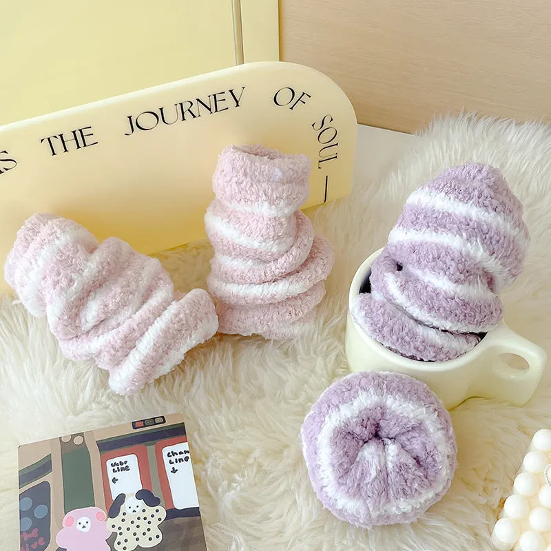 Cozy Winter Striped Women's Socks Thick, Non-Shedding Coral Fleece For Warmth, Leisure, And Sleep