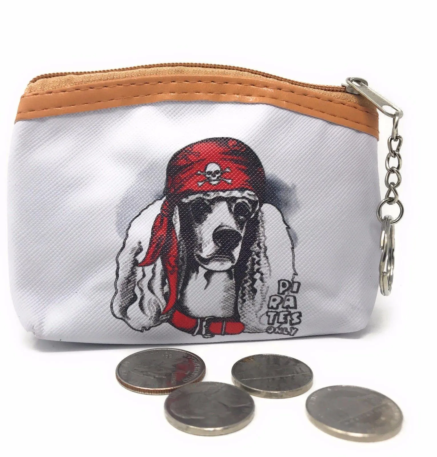 Cute Dog Cat Portraits Zipper Coin Wallet Purse Insert Keychain Ring Pouch Bag
