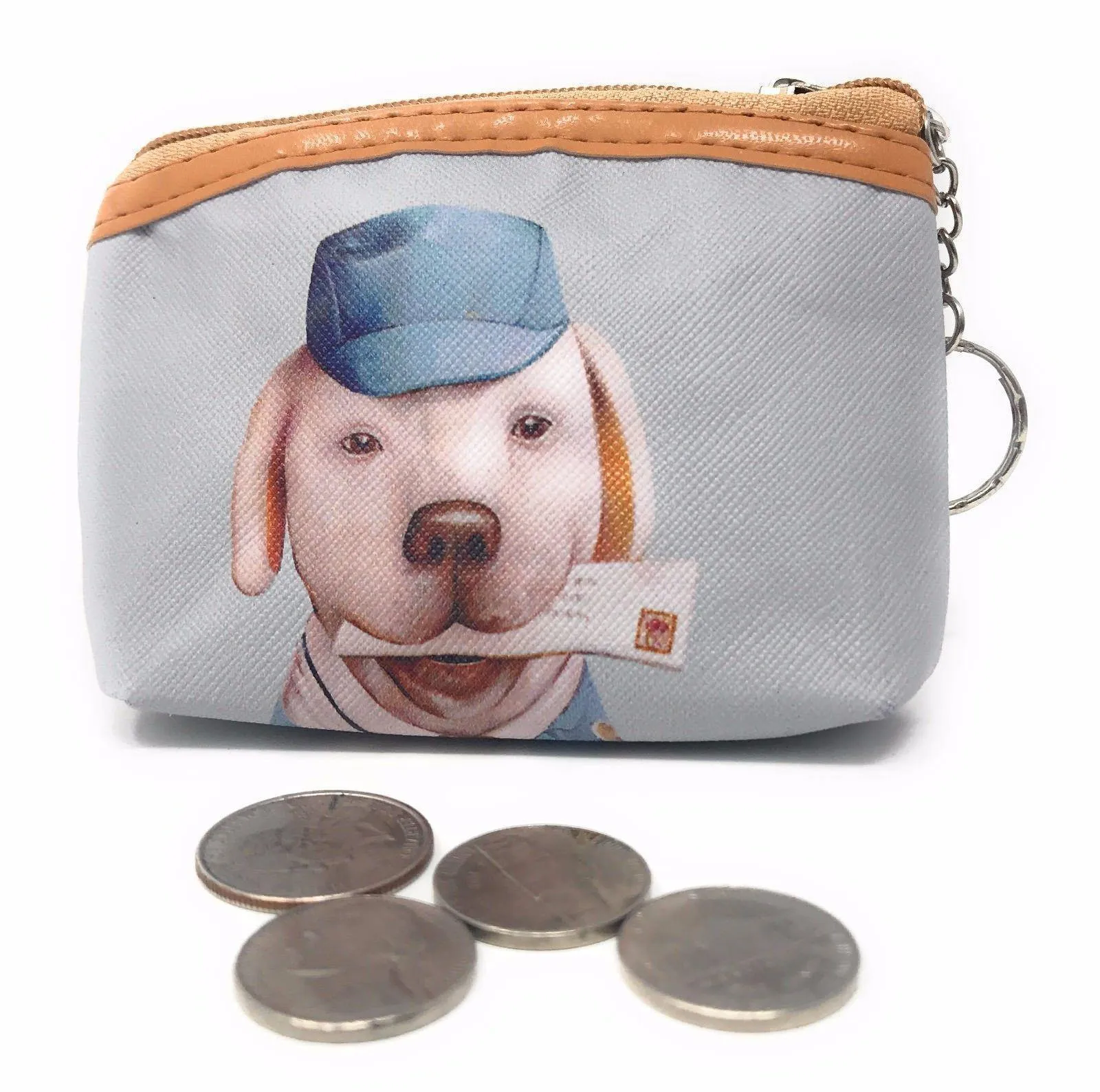 Cute Dog Cat Portraits Zipper Coin Wallet Purse Insert Keychain Ring Pouch Bag
