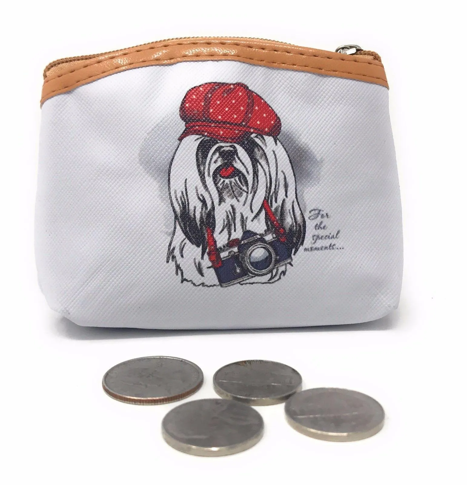 Cute Dog Cat Portraits Zipper Coin Wallet Purse Insert Keychain Ring Pouch Bag