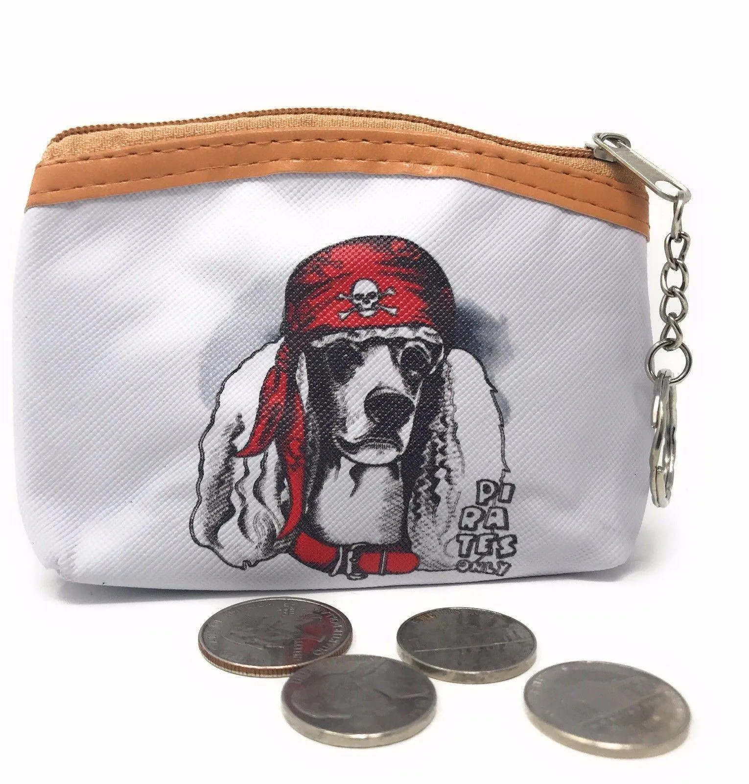Cute Dog Cat Portraits Zipper Coin Wallet Purse Insert Keychain Ring Pouch Bag