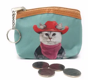 Cute Dog Cat Portraits Zipper Coin Wallet Purse Insert Keychain Ring Pouch Bag