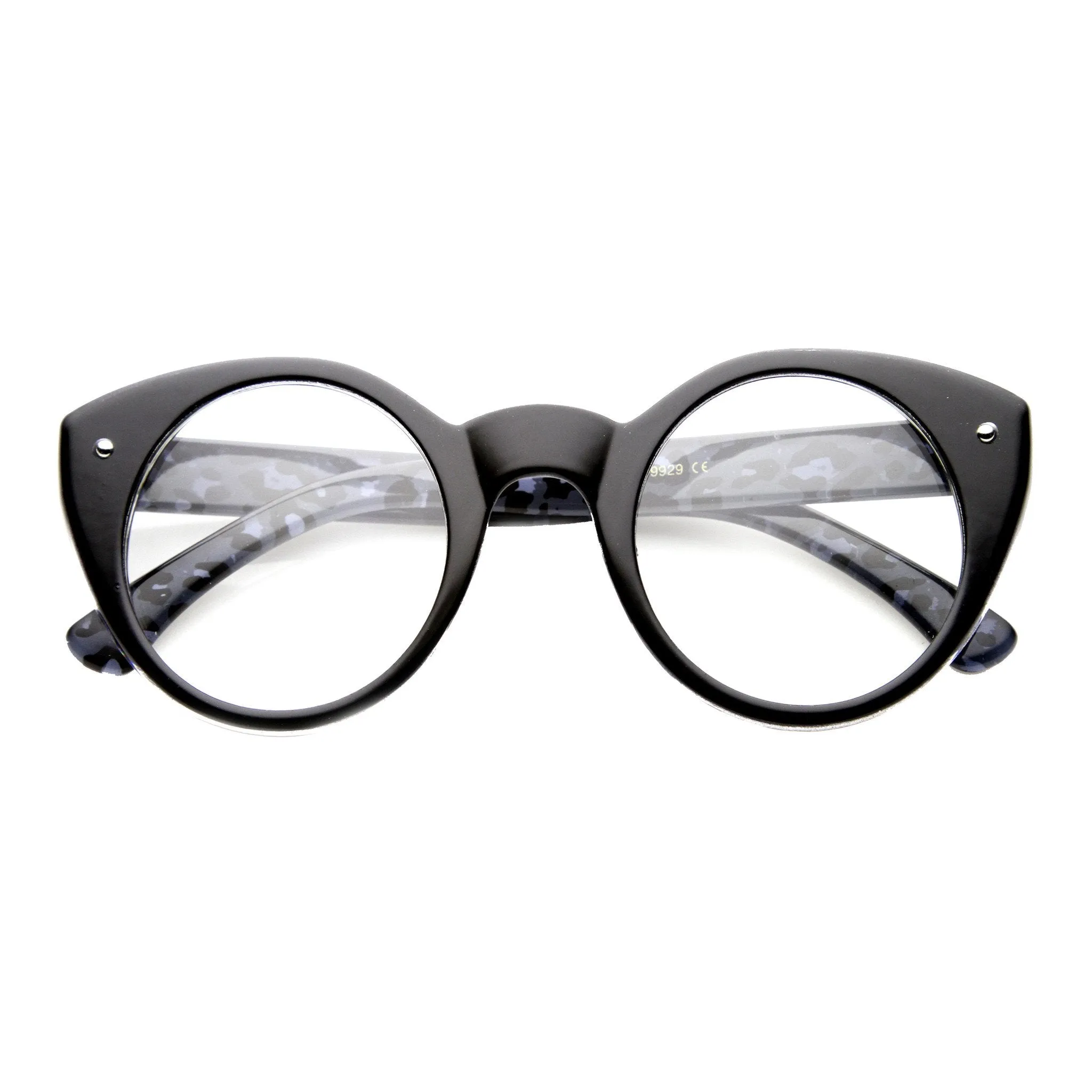 Cute Retro Animal Print Round Cat Eye Clear Lens Glasses 9647