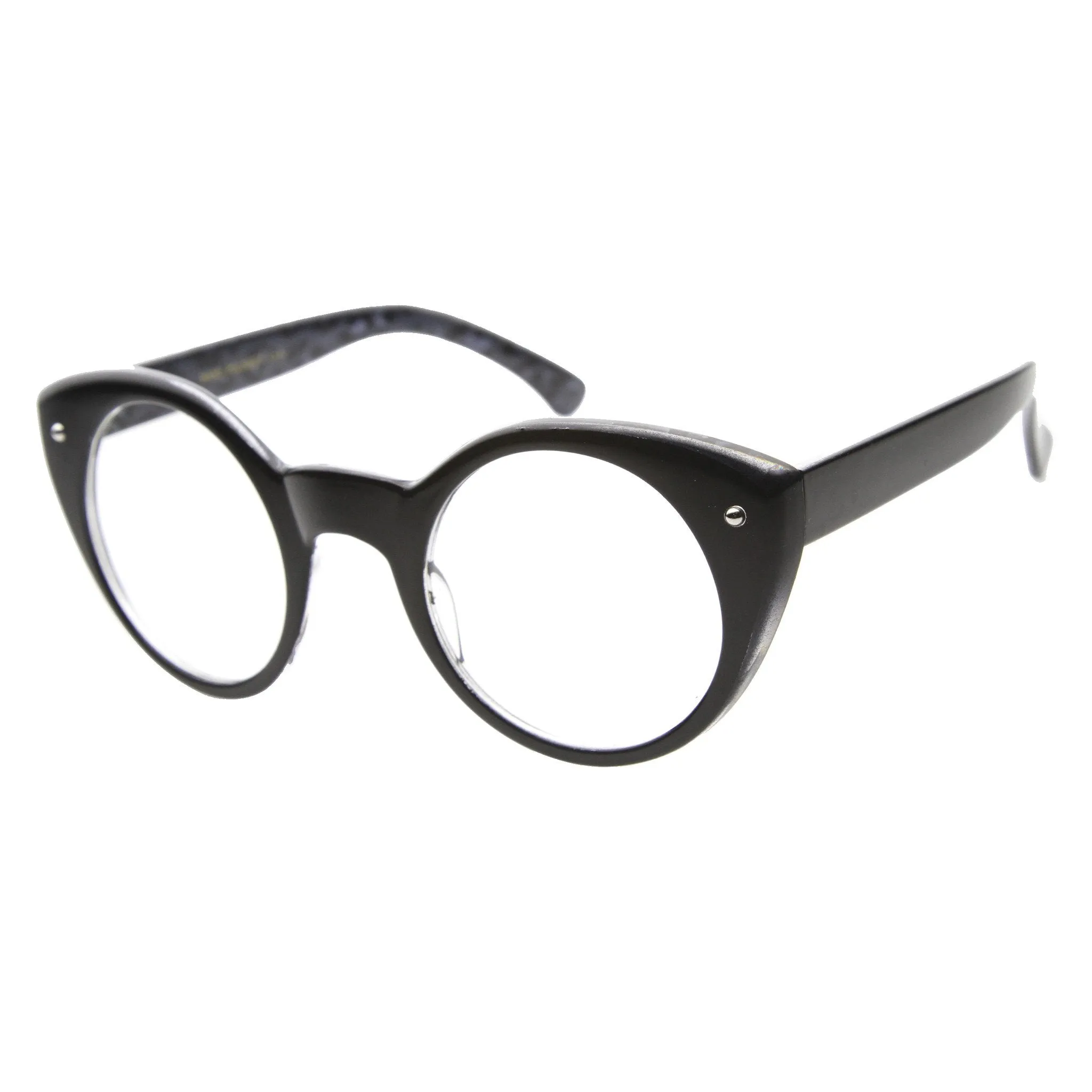 Cute Retro Animal Print Round Cat Eye Clear Lens Glasses 9647