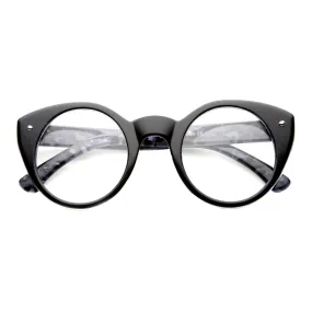 Cute Retro Animal Print Round Cat Eye Clear Lens Glasses 9647