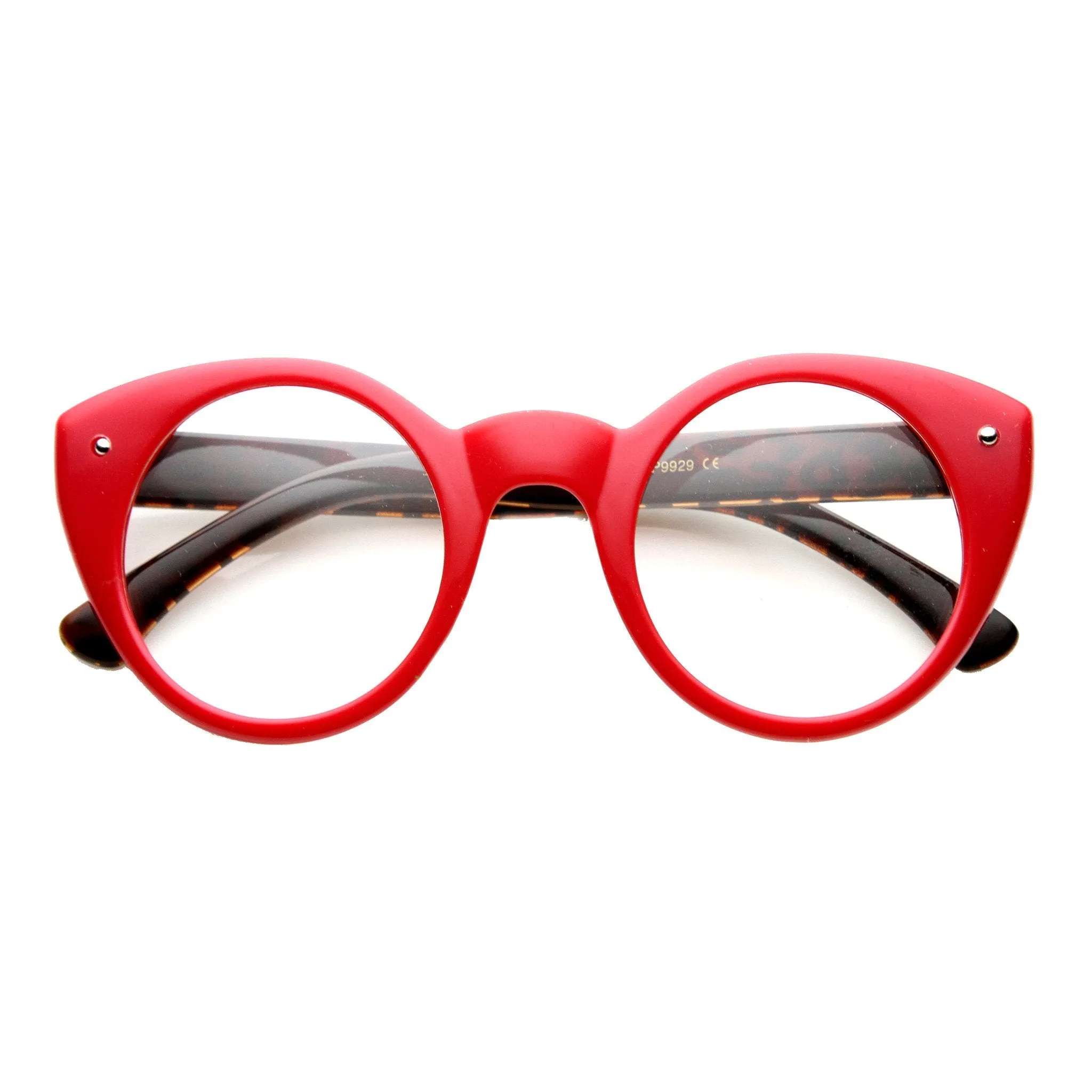 Cute Retro Animal Print Round Cat Eye Clear Lens Glasses 9647