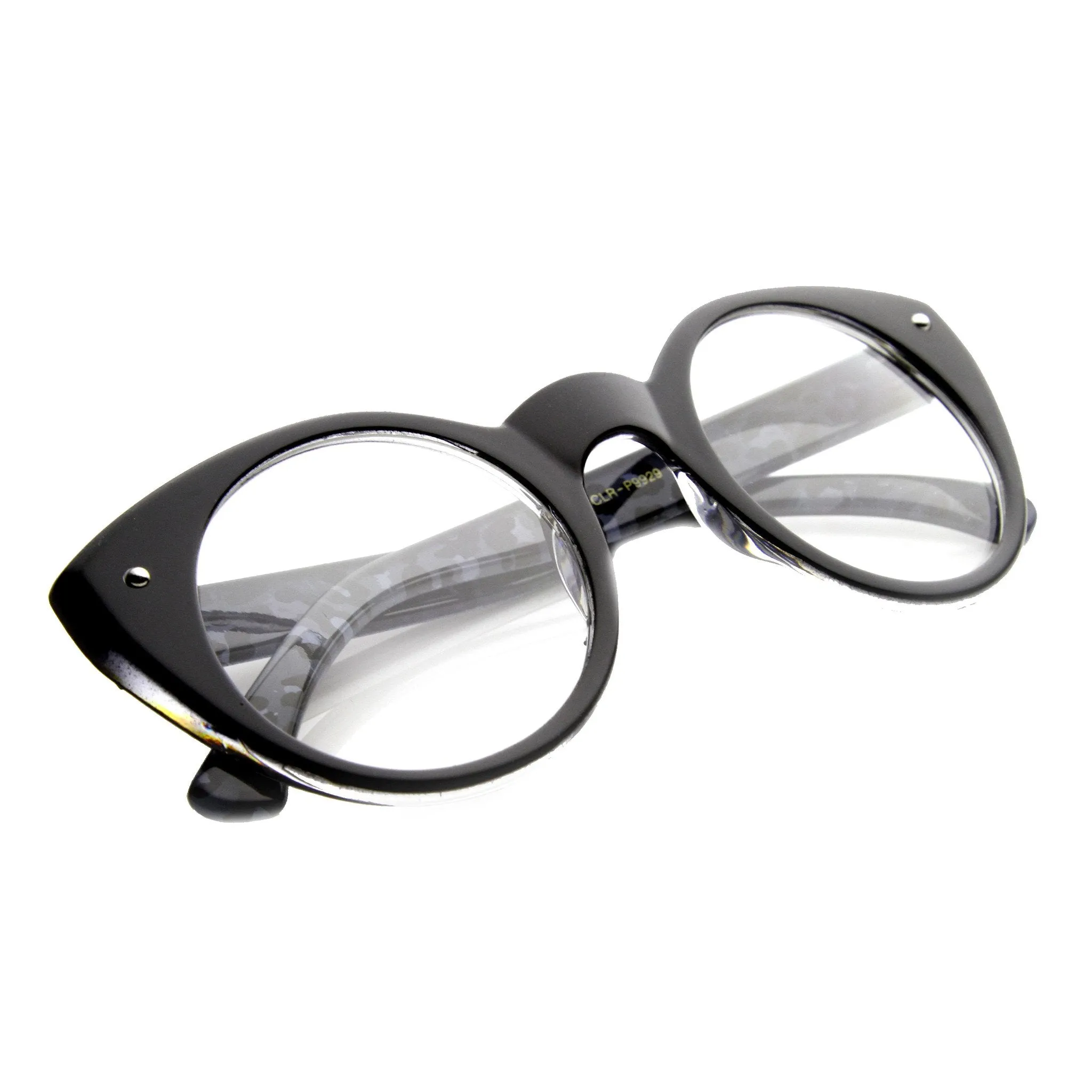 Cute Retro Animal Print Round Cat Eye Clear Lens Glasses 9647