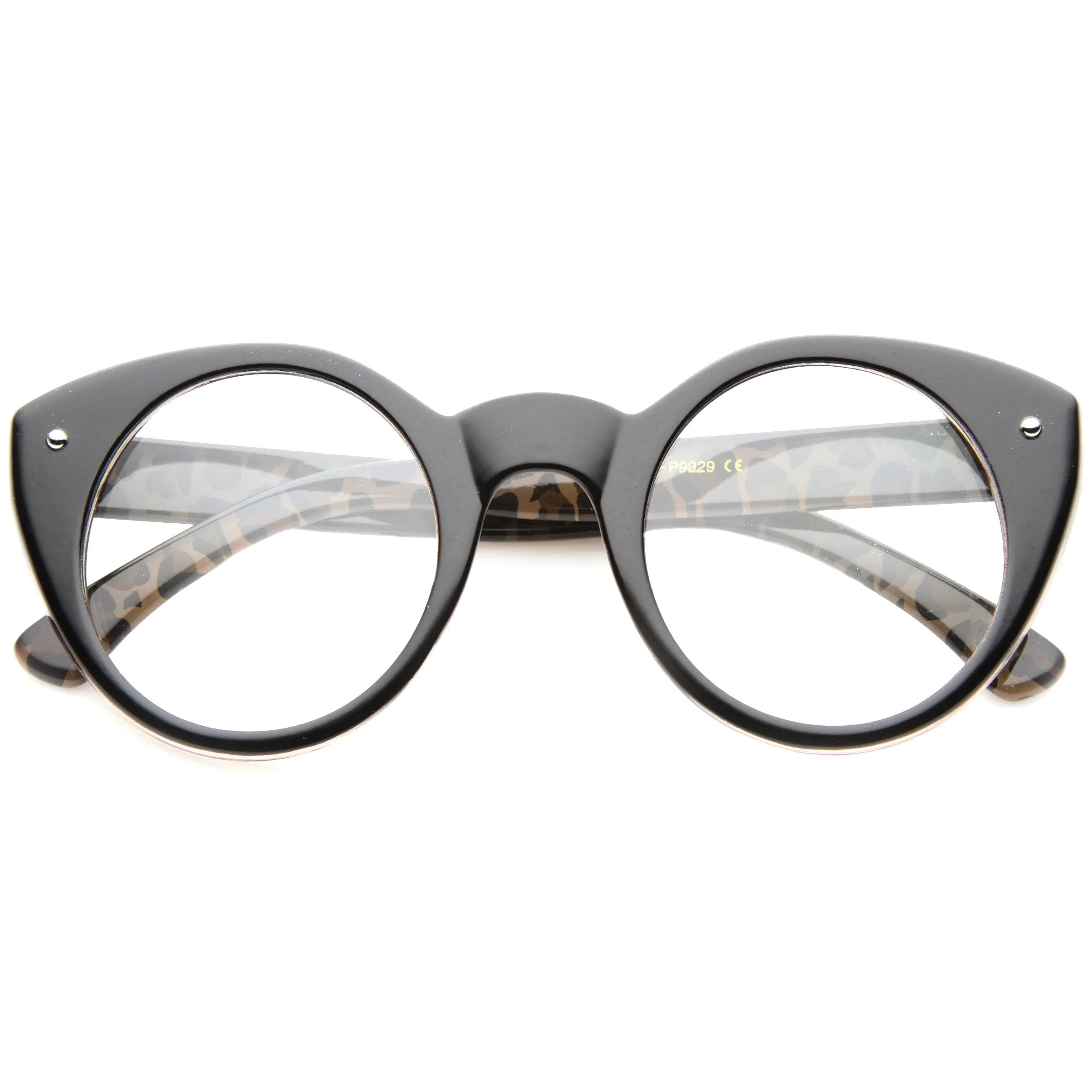 Cute Retro Animal Print Round Cat Eye Clear Lens Glasses 9647