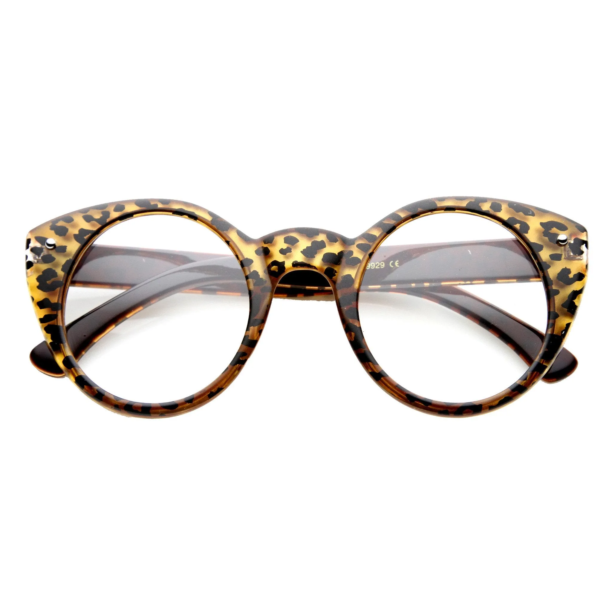 Cute Retro Animal Print Round Cat Eye Clear Lens Glasses 9647