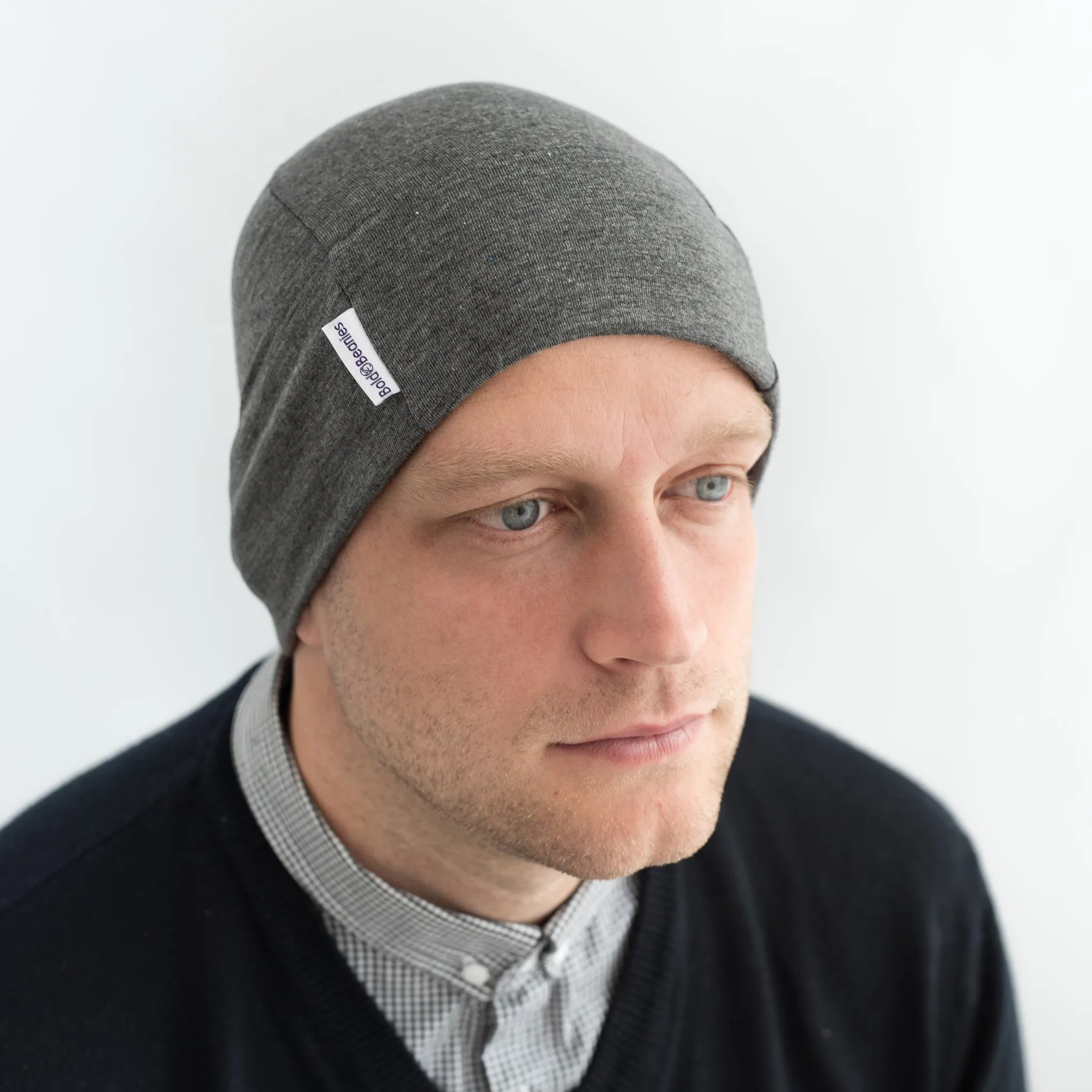 Dark Grey Mens Plain Bold Beanies Hat