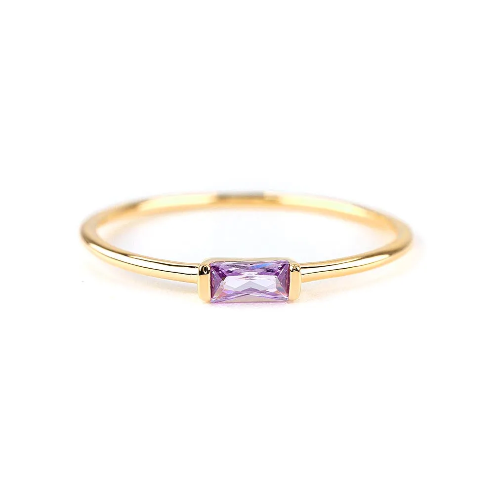 Delicate Baguette Amethyst Ring