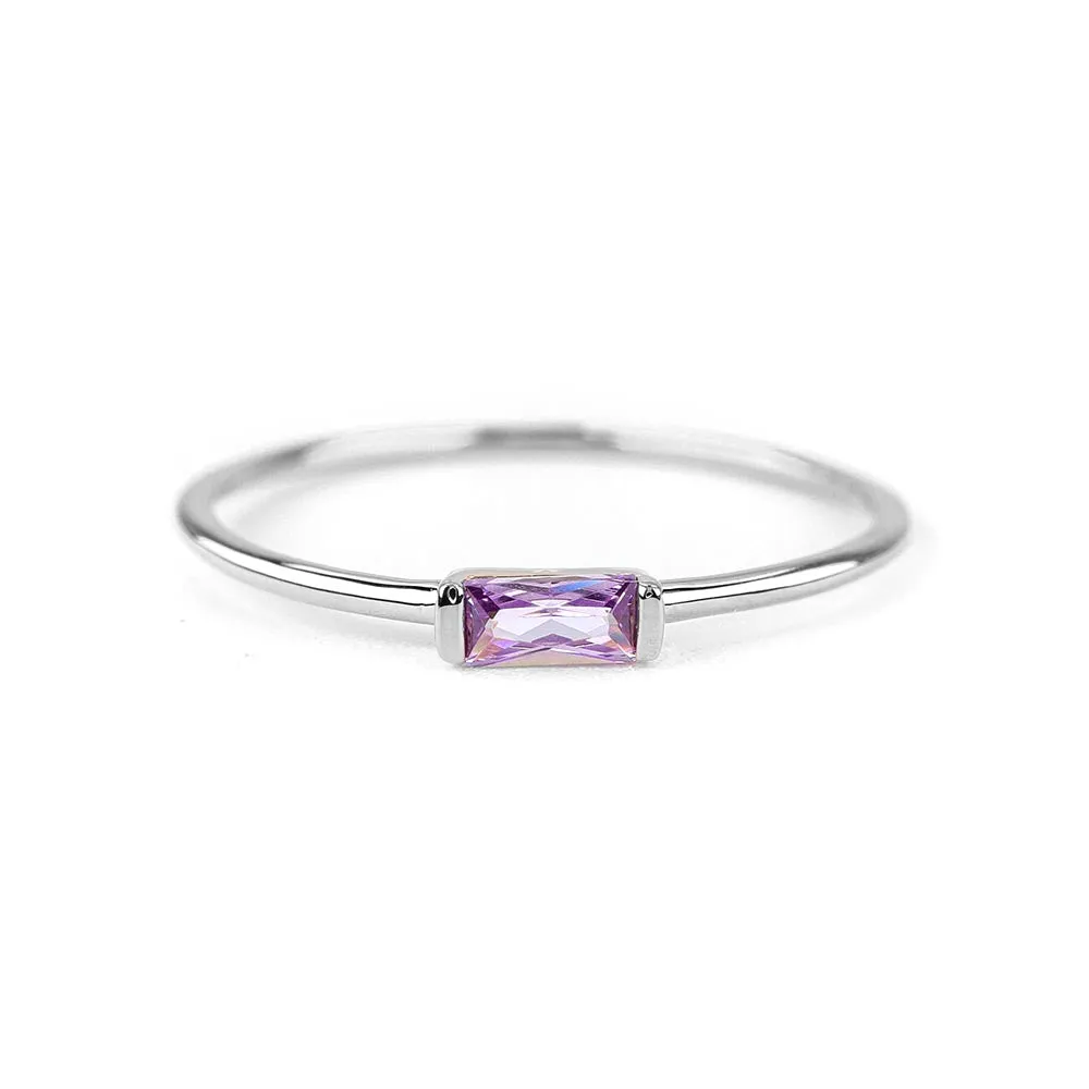 Delicate Baguette Amethyst Ring