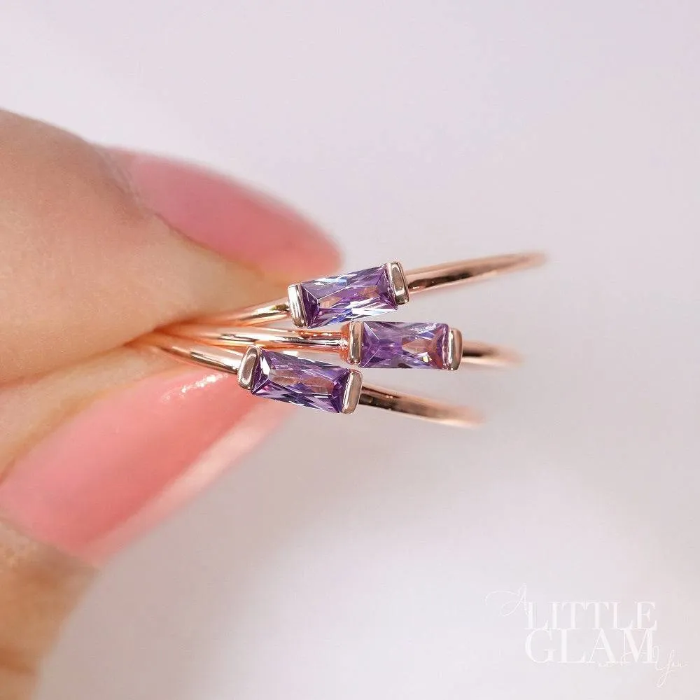 Delicate Baguette Amethyst Ring