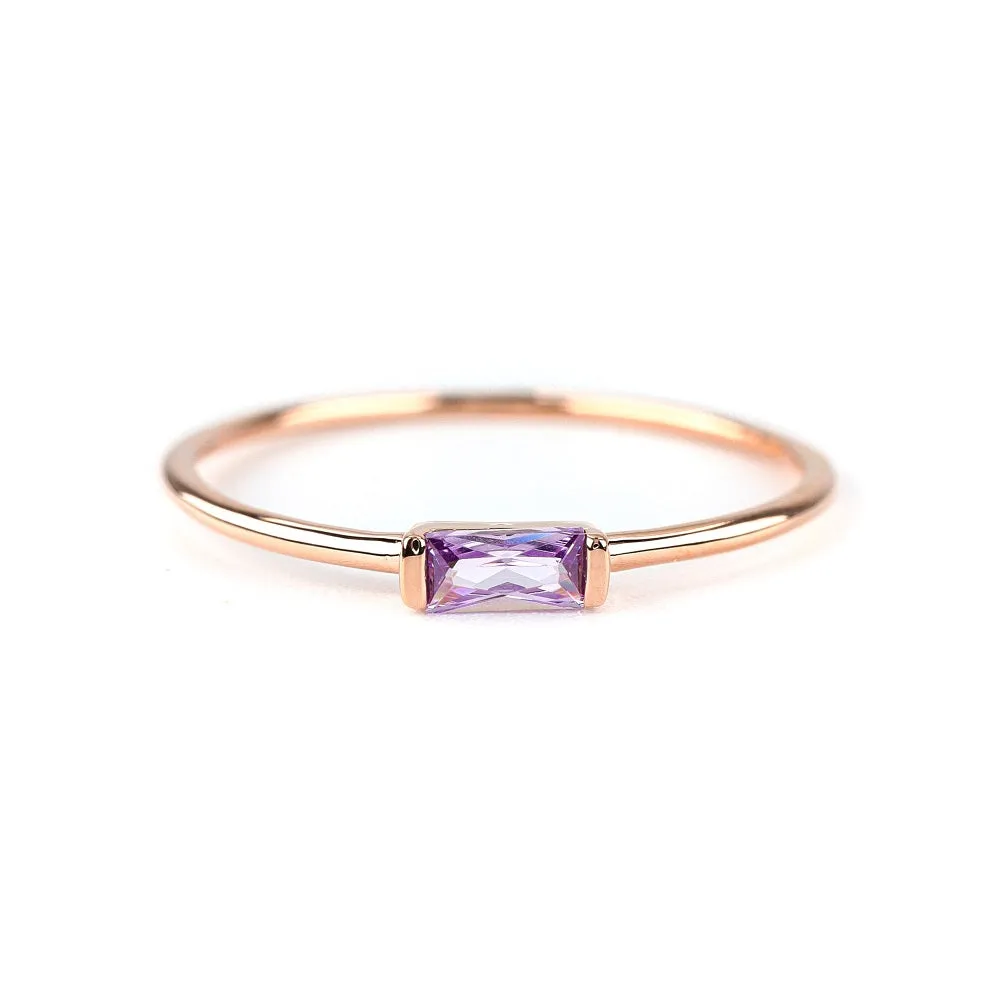 Delicate Baguette Amethyst Ring