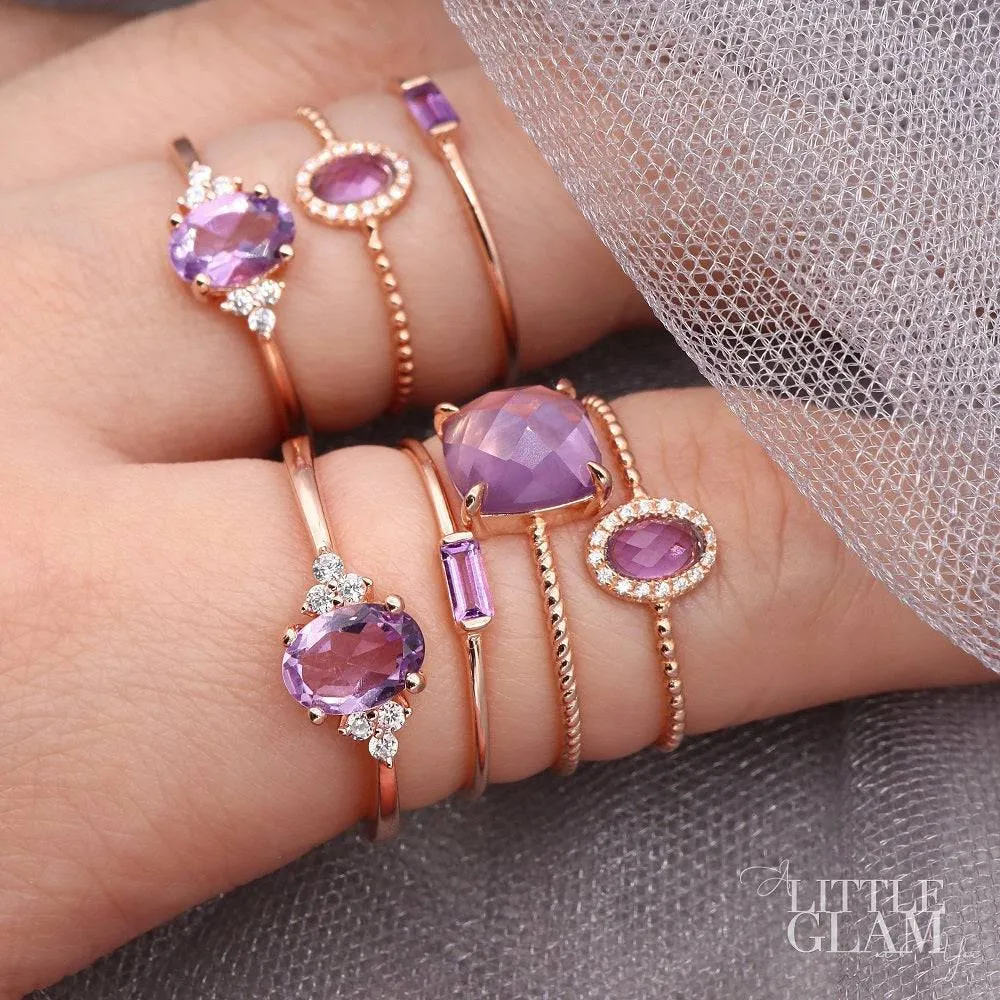 Delicate Baguette Amethyst Ring