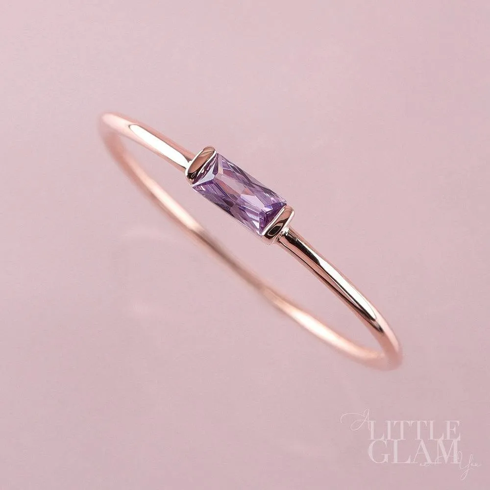 Delicate Baguette Amethyst Ring