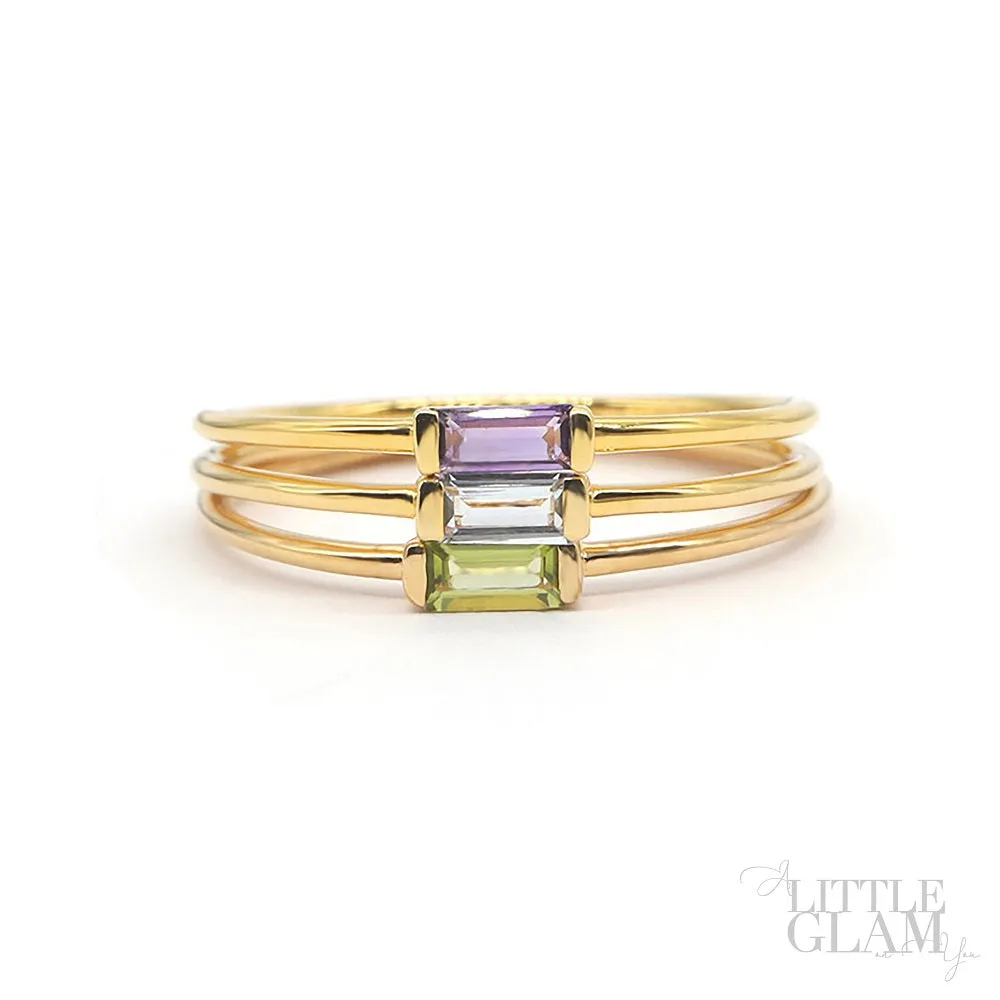 Delicate Baguette Amethyst Ring