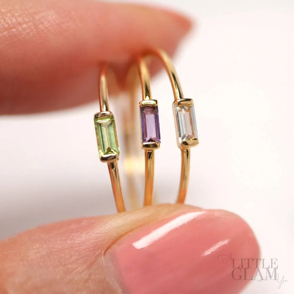Delicate Baguette Amethyst Ring